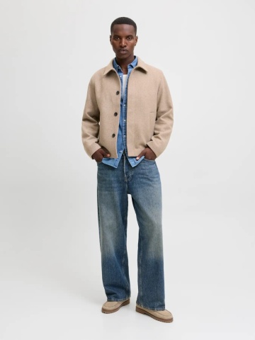 Jack & Jones Palton scurt barbati, JEHARRIS, cu guler inalt si 2 buzunare oblice, Maro deschis - Img 6
