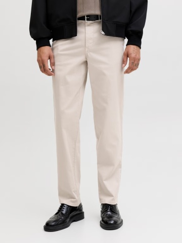 Jack & Jones, Pantaloni chino, barbati, Jpstollie Vance, Regular Fit, cu talie medie, Crem