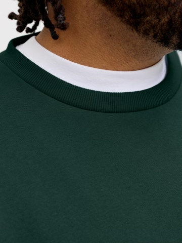 Jack & Jones Plus Bluza barbati big sizes, cu decolteu la baza gatului, Relaxed Fit, JJEBRADLEY, Verde inchis - Img 3
