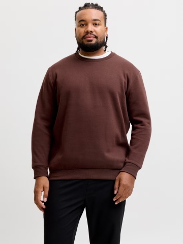Jack & Jones Plus Bluza barbati big sizes, cu decolteu la baza gatului, Relaxed Fit, JJEBRADLEY, Visiniu