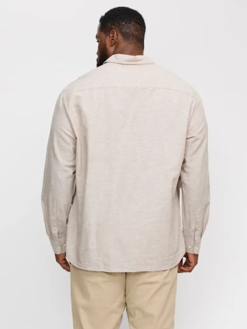 Jack & Jones Plus Camasa barbati big sizes, cu maneca lunga din amestec de in, Bej - Img 2