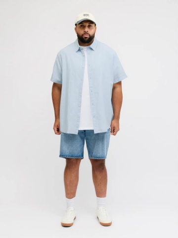 Jack & Jones Plus Camasa barbati big sizes, din amestec de bumbac si in, Albastru - Img 6