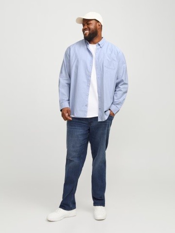 Jack & Jones Plus Camasa casual barbati big sizes, din bumbac organic, Albastru - Img 6