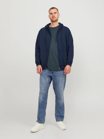 Jack & Jones Plus Hanorac cu fermoar, barbati big sizes, Relaxed Fit, JJEBRADLEY, Bleumarin inchis - Img 6
