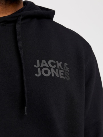 Jack & Jones Plus Hanorac fara fermoar, barbati big sizes, cu logo, Negru - Img 4