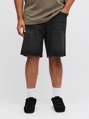 Jack & Jones Plus Pantaloni scurti de blug barbati big sizes, cu talie inalta, din bumbac, Relaxed Fit, Tony, Negru