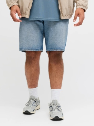 Jack & Jones Plus Pantaloni scurti de blug barbati big sizes, cu talie inalta, din bumbac, Relaxed Fit, Tony, Albastru deschis