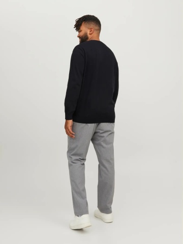 Jack & Jones Plus Pulover tricotat barbati big sizes, din bumbac organic, cu decolteu la baza gatului, Regular Fit, JJEBASIC, Negru - Img 6