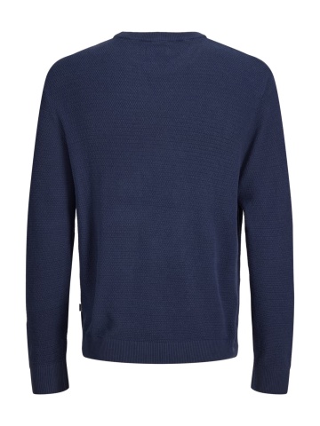 Jack & Jones Plus Pulover tricotat barbati big sizes, din bumbac organic, decolteu la baza gatului, JJERYDER, Regular Fit, Bleumarin inchis - Img 2