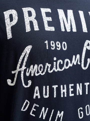 Jack & Jones Plus Tricou barbati big sizes, cu decolteu la baza gatului si imprimeu cu text, Bleumarin inchis - Img 4