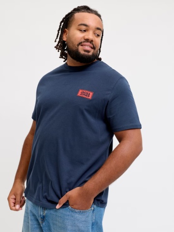Jack & Jones Plus Tricou barbati big sizes, din bumbac, Regular fit, JJRUSH, Bleumarin inchis - Img 3