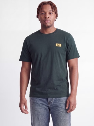 Jack & Jones Plus Tricou barbati big sizes, din bumbac, Regular fit, JJRUSH, Verde inchis