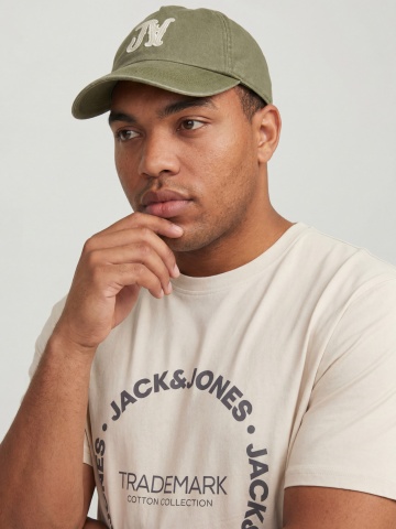 Jack & Jones Plus Tricou barbati big sizes, din bumbac, Regular Fit, JJBENSON, Crem - Img 3
