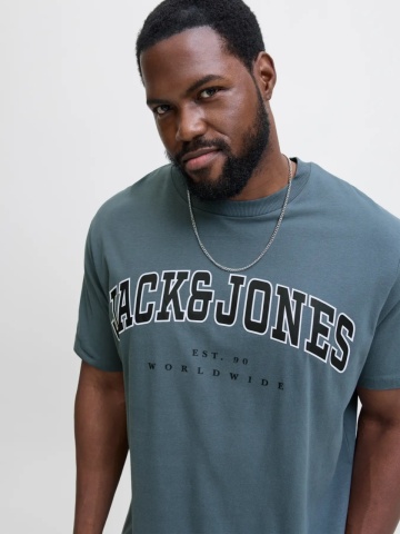 Jack & Jones Plus Tricou barbati big sizes, Relaxed Fit, imprimeu cu logo, Albastru inchis - Img 3