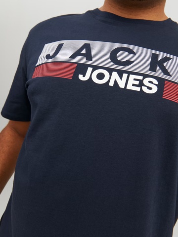 Jack & Jones Plus Tricou la baza gatului, barbati big sizes, din bumbac organic, Regular Fit, Bleumarin inchis - Img 3