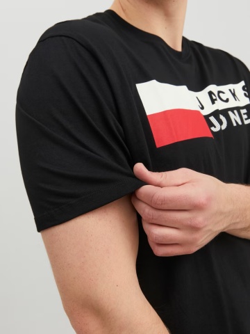 Jack & Jones Plus Tricou la baza gatului, barbati big sizes, din bumbac organic, Regular Fit, Negru - Img 3