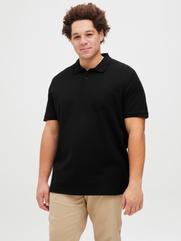Jack & Jones Plus Tricou polo barbati big sizes, cu logo, Regular fit, Negru