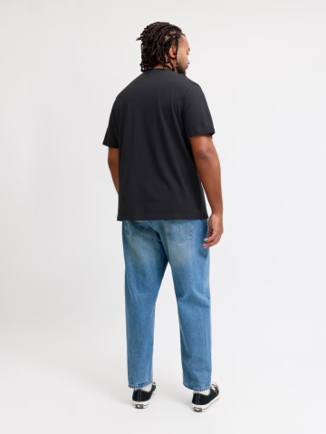 Jack & Jones Plus Tricou simplu, barbati big sizes, din bumbac organic, Relaxed Fit, Negru - Img 7