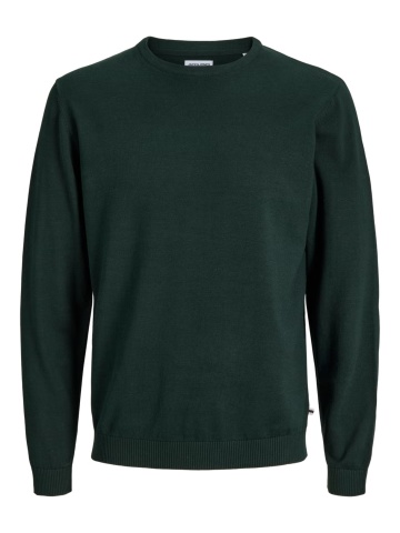 Jack & Jones Pulover barbati cu decolteu la baza gatului, din bumbac organic, JJEBASIC, Verde inchis - Img 8