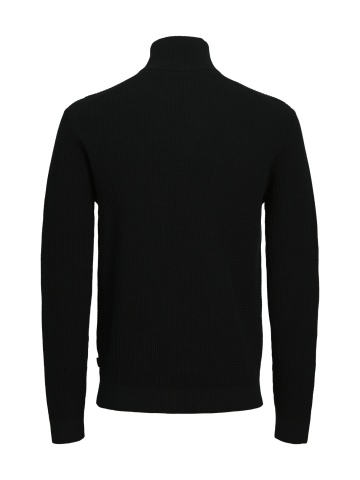 Jack & Jones Pulover barbati cu fermoar la baza gatului, din bumbac organic, JPRBLUSTANLEY, Negru - Img 2