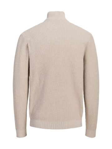 Jack & Jones Pulover barbati cu fermoar la baza gatului, din bumbac organic, JPRBLUSTANLEY, Bej - Img 2