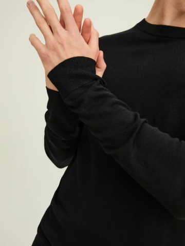 Jack & Jones Pulover simplu tricotat barbati, din lana merinos, decolteu la baza gatului, JPRMERINO, Negru - Img 5