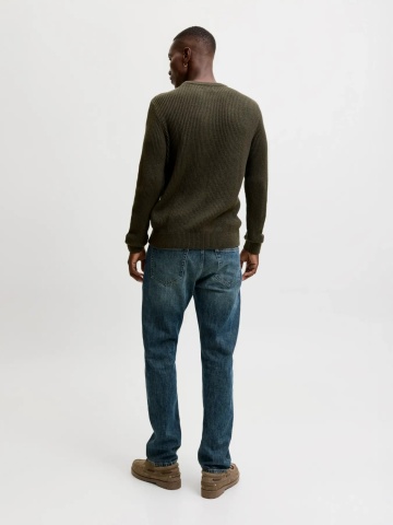 Jack & Jones Pulover tricotat barbati, decolteu la baza gatului, Regular Fit, JJPANNEL, Verde inchis - Img 7
