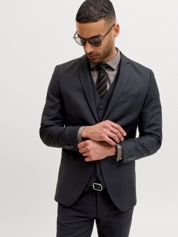 Jack & Jones Sacou barbati, din amestec de lana, Super Slim, JPRSOLARIS Premium, Negru - Img 3