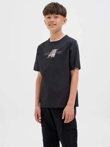 Jack & Jones Tricou baieti cu decolteu la baza gatului si imprimeu cu logo, Negru