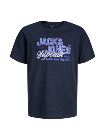 Jack & Jones Tricou baieti, Regular fit la baza gatului cu imprimeu text, Bleumarin inchis - Img 8
