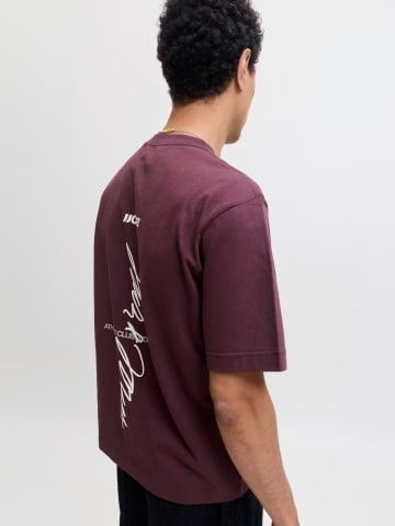 Jack & Jones Tricou barbati, cu decolteu la baza gatului, din bumbac, Relaxed Fit, JCOCLUB BACK SCRIPT, Bordeaux - Img 4