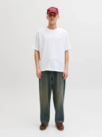 Jack & Jones Tricou barbati, din bumbac, imprimeu pe spate, Loose fit, JORMONTAUK, Alb - Img 5