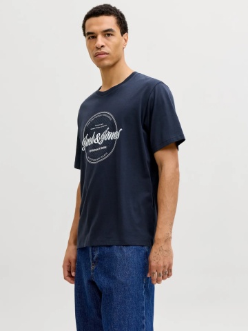 Jack & Jones Tricou barbati, din bumbac, Regular fit, JJEDOVER, Bleumarin inchis