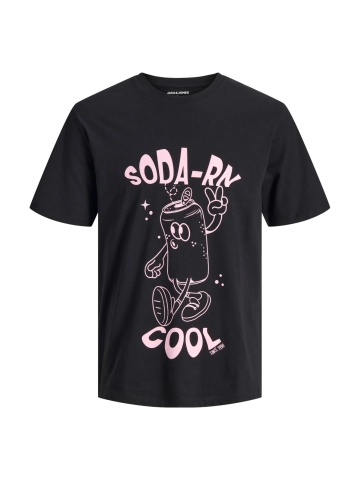 Jack & Jones Tricou barbati la baza gatului, din bumbac, Regular Fit, JJFUNNY FRUIT, Negru