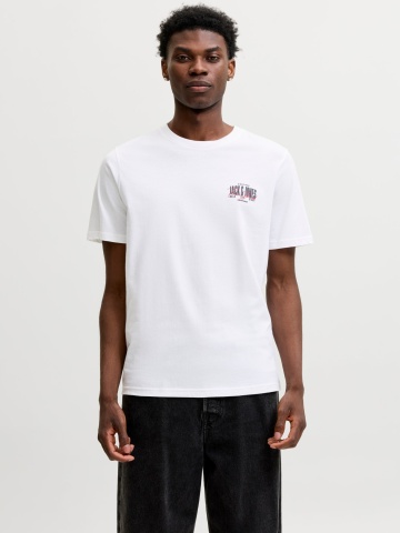 Jack & Jones Tricou barbati la baza gatului, din bumbac, Regular Fit, JJAERO, Alb