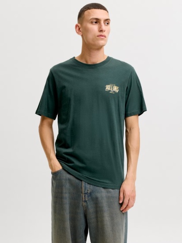 Jack & Jones Tricou barbati la baza gatului, din bumbac, Regular Fit, JJAERO, Verde inchis
