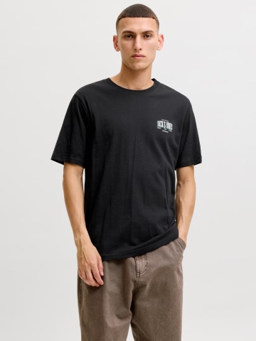 Jack & Jones Tricou barbati la baza gatului, din bumbac, Regular Fit, JJAERO, Negru