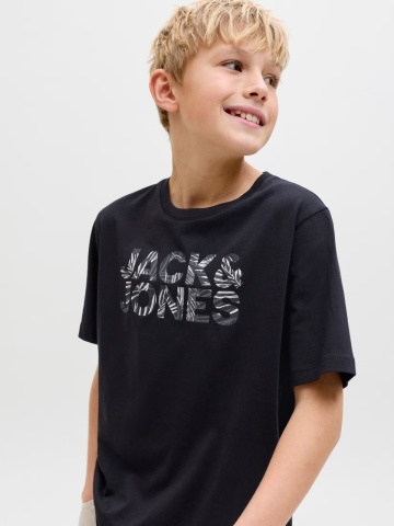 Jack & Jones Tricou cu decolteu la baza gatului, baieti, imprimeu cu logo, Regular fit, Negru - Img 3