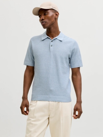 Jack & Jones, Tricou polo barbati cu aspect tricotat, Regular fit, Albastru pastel