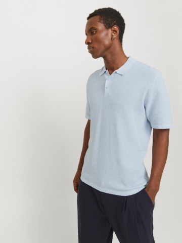 Jack & Jones Tricou polo barbati, cu aspect tricotat, Regular Fit, Albastru deschis - Img 5
