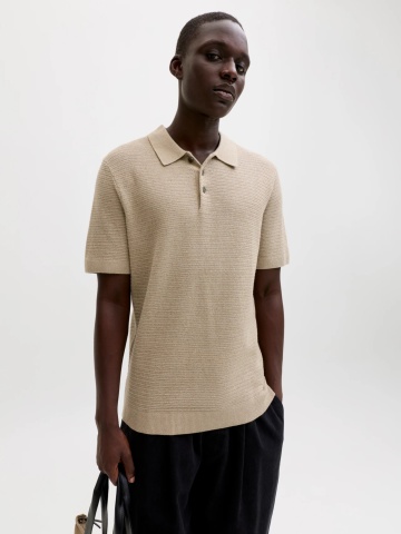 Jack & Jones, Tricou polo barbati cu aspect tricotat, Regular fit, Bej