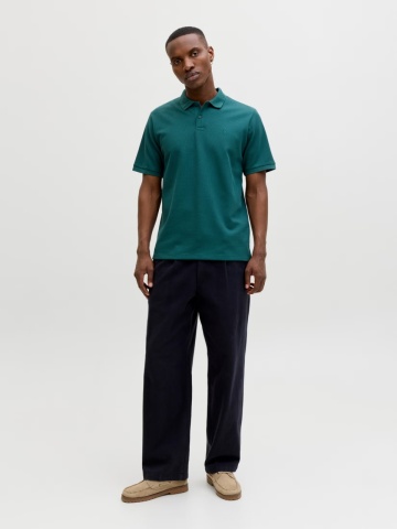 Jack & Jones Tricou polo barbati, din amestec de bumbac, Regular Fit, JJEAUSTIN, Verde inchis - Img 6