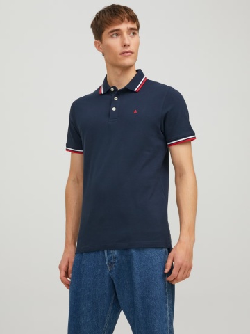 Jack & Jones Tricou polo barbati, Slim fit cu guler contrast, Bleumarin inchis