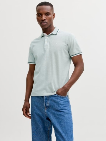 Jack & Jones Tricou polo barbati, Slim fit cu guler contrast, Verde deschis