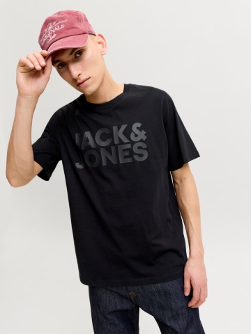 Jack & Jones Tricou simplu, barbati, cu logo, din 100% bumbac, Negru - Img 3