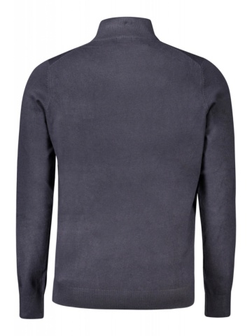 Pulover cu guler inalt barbati, cu mini logo brodat, Regular fit, bleumarin - Img 2