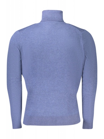 Pulover cu guler inalt barbati, cu mini logo brodat, Regular fit, albastru - Img 2