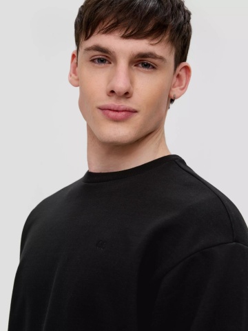 Q/S by s.Oliver Bluza barbati cu logo brodat, decolteu la baza gatului, Regular fit, Negru - Img 3