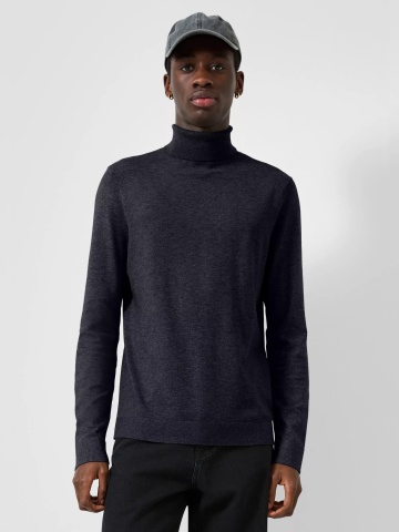 Q/S by s.Oliver Pulover barbati cu guler inalt, tricotat fin, Slim fit, Bleumarin inchis