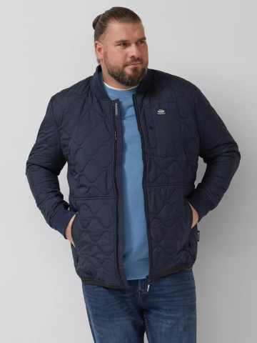 s.Oliver Big Size Jacheta bomber, barbati big sizes, cu guler tricotat si model in valuri, Bleumarin inchis